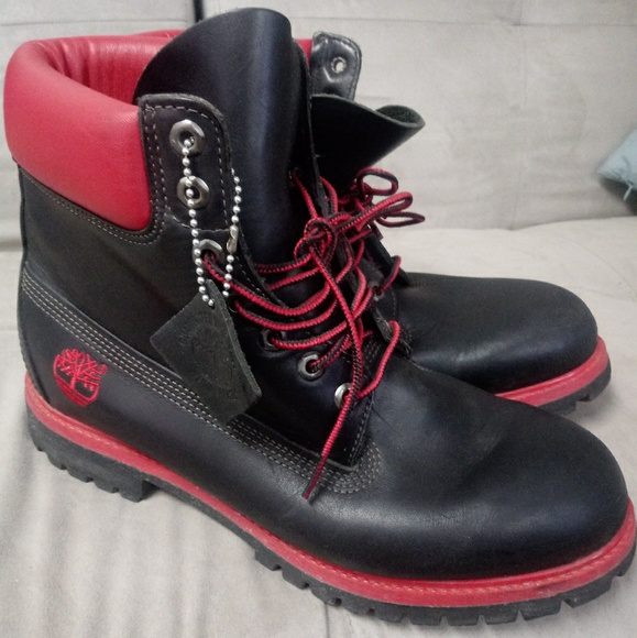 red black timberland boots